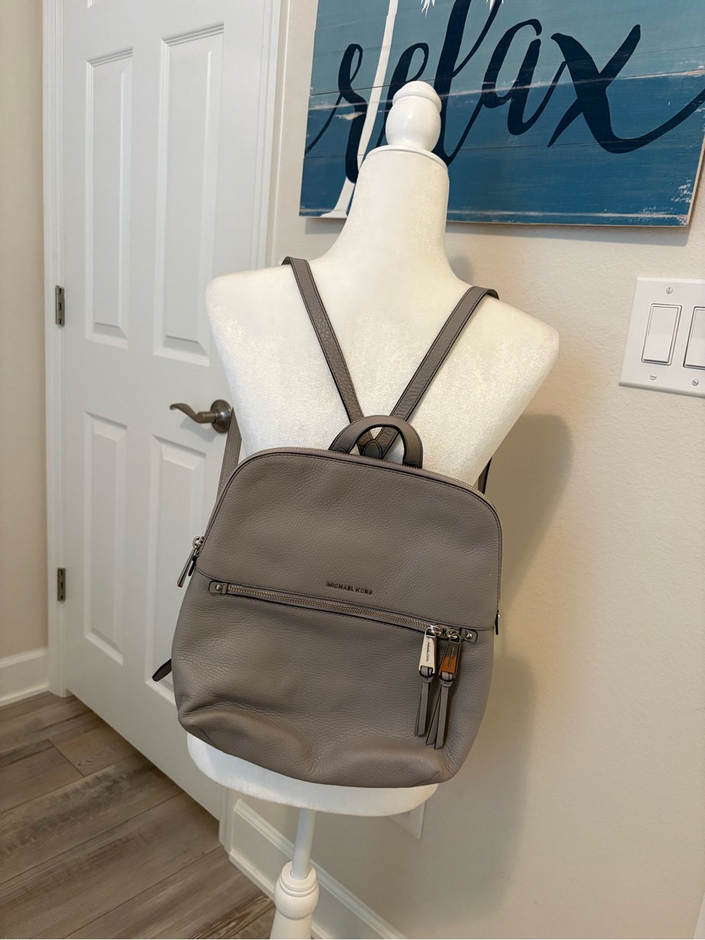 Michael Kors Gray Pebbled Leather Backpack